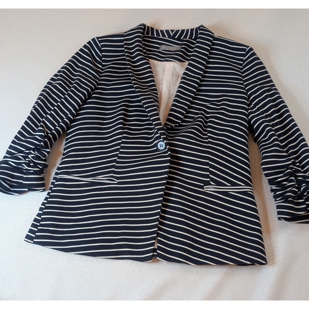 Olivia Moon Navy & White Striped Shawl Collar Blazer